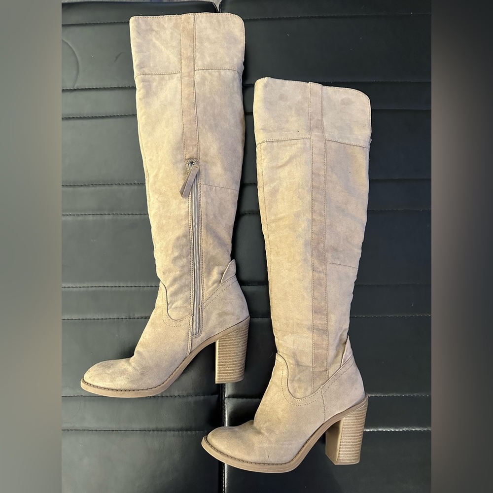 Tan/Beige/Gray Over the knee fold down boot